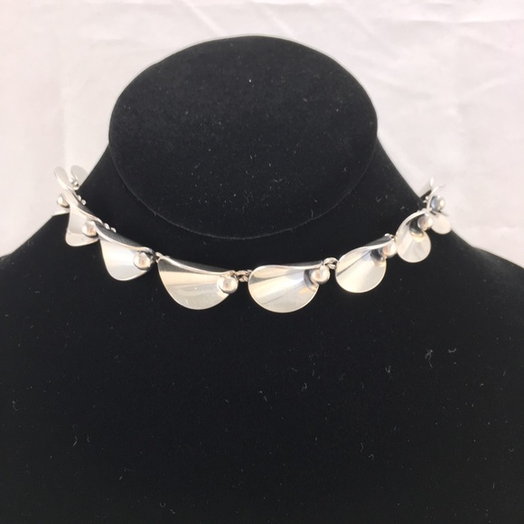 HOST PICK! Vintage Silver Calla Lily Choker Necklace, by N.E. From, MCM, 15-18" - Picture 11 of 17